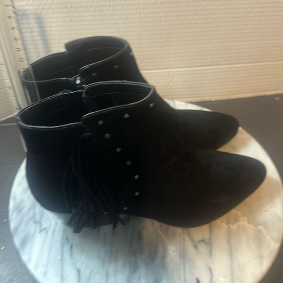 NEW Sam Edelman Paige Ankle Boot Black Suede Fringe - Picture 1 of 8